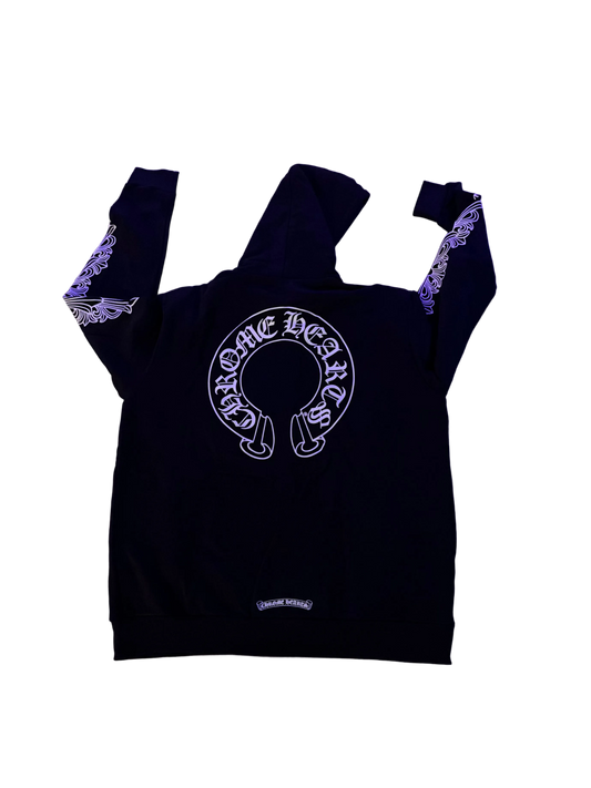 Chrome Hearts Horseshoe Floral Cross Sleeve Zip Up Hoodie