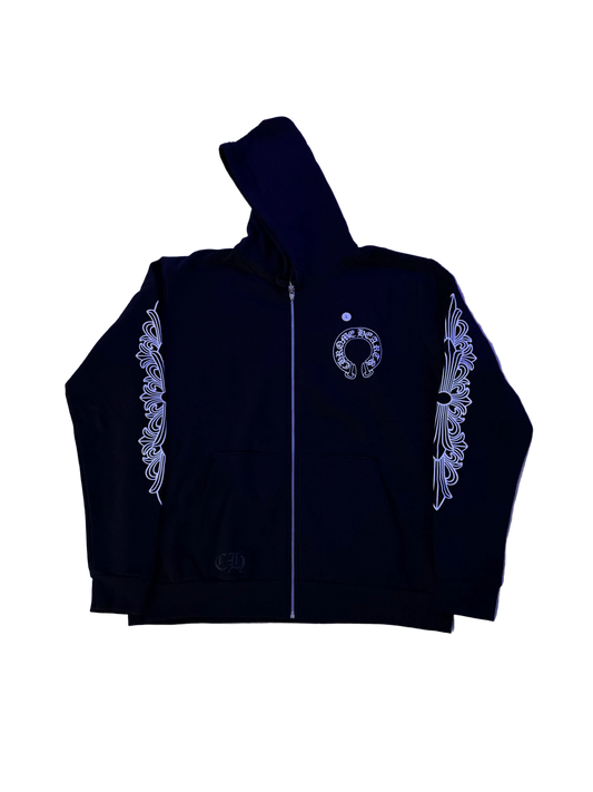 Chrome Hearts Horseshoe Floral Cross Sleeve Zip Up Hoodie